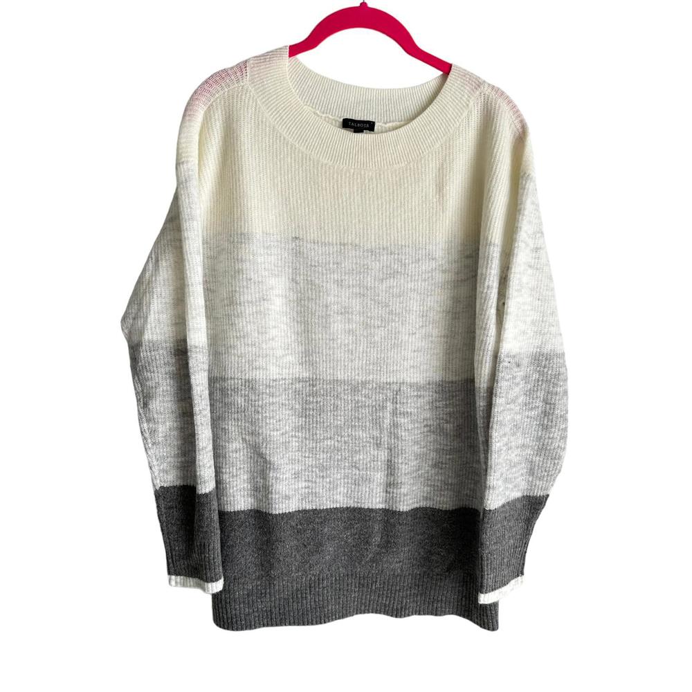TALBOTS Gray and Cream Striped Ladies Crewneck‎ Sweater, M
